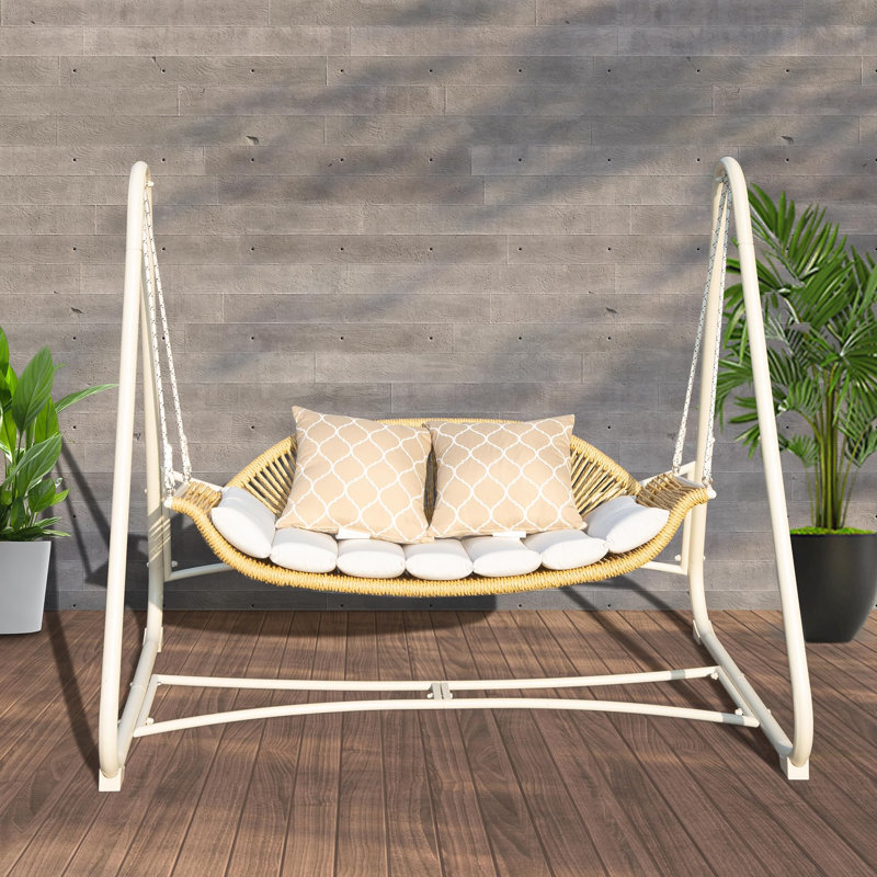 Balancelle de patio extérieur, balancelle suspendue 2 places avec coussins et coussin épaissis, balancelle en rotin 