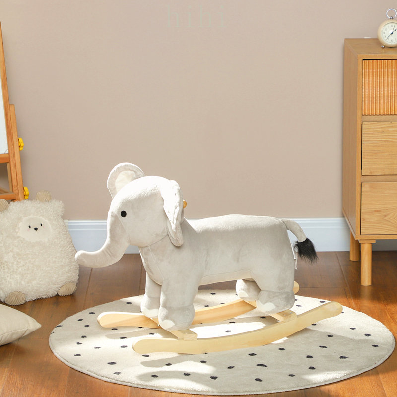 Cheval à bascule éléphant charmant aux sons réalistes, peluche douce pour les enfants de 2 à 4 ans, gris