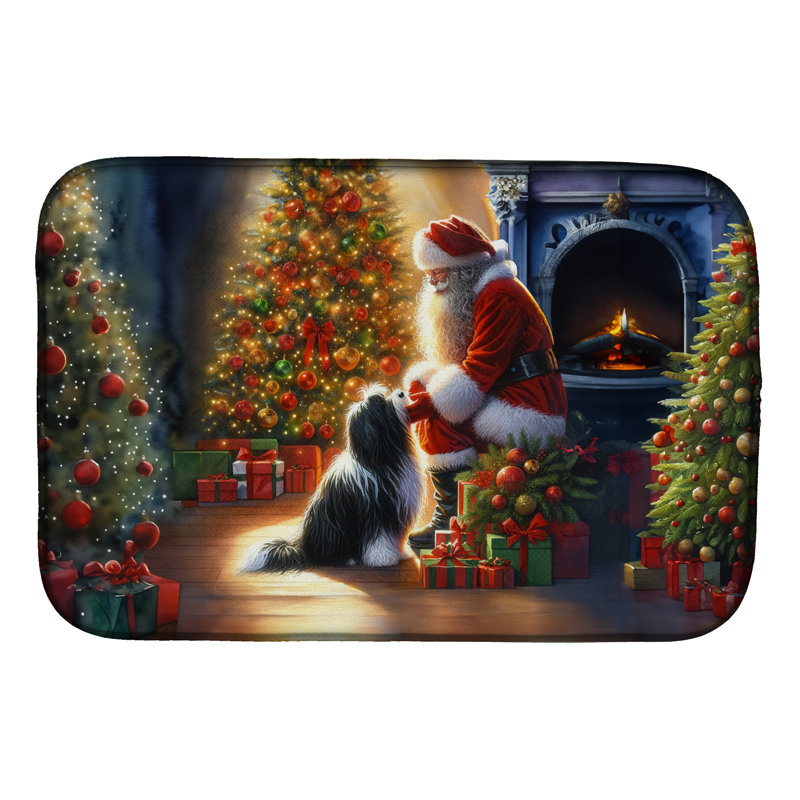 Tibetan Terrier and Santa Claus Dish Drying Mat