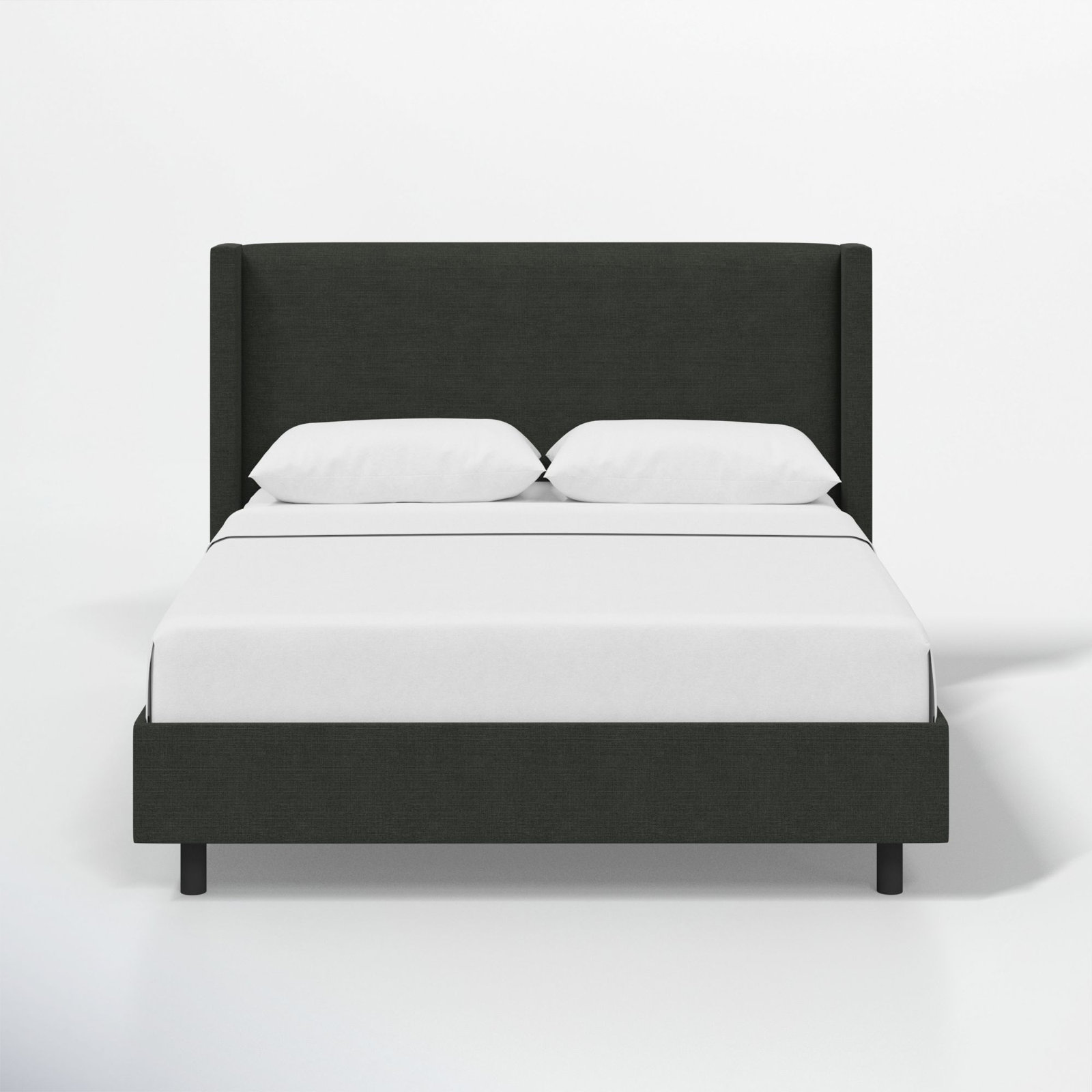Hanson Upholstered Wingback Platform Bed, King, Classic Black Linen