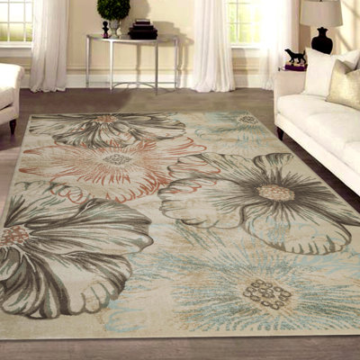 Tapis ivoire / crème à motif floral Garda