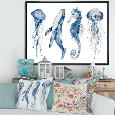 «Blue Ocean Fish Medusa Whale Seahorse», reproduction sur toile