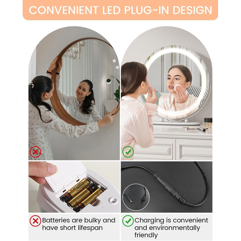 Vanity Mirror with Led Lights, 19 Inches Touch Control 3 Color 2024 New Dimmable Makeup Mirror, 360°Rotation Round Desk Mirror