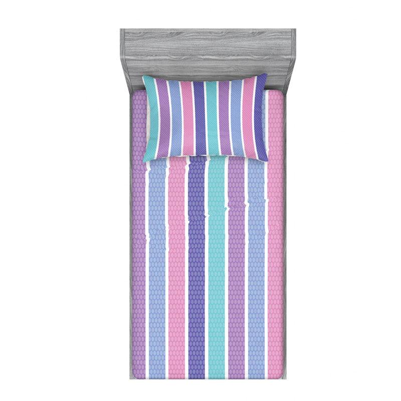 Microfiber Striped Sheet Set, Twin XL Sheet Set with Fitted Sheet, Purle/Pink/Turquoise Striped