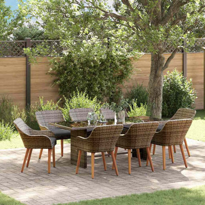 9 Piece Garden Dining Set Poly Rattan