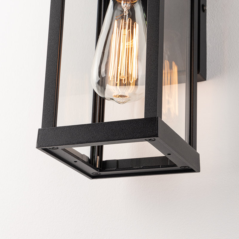Olar Classic Outdoor Wall Sconce 1 Light Rectangular Metal Frame and Glass Shade Warterproof, 11.1" H x 4.92" W x 6.14" D