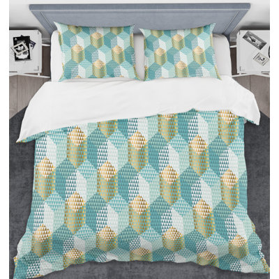 Ensemble de housse couette mid-century rétro hexagonal viii