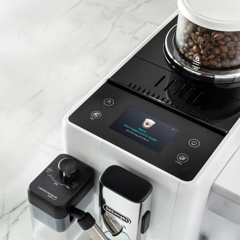 Fully Automatic Espresso Machine with Built-In Coffee Grinder, White