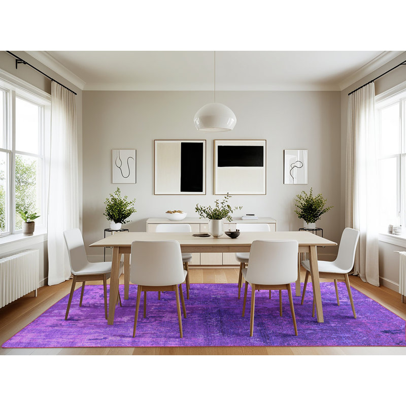 Tapis mauve Mid-Century Modern 2833, Rectangle 7 pi x 10 pi