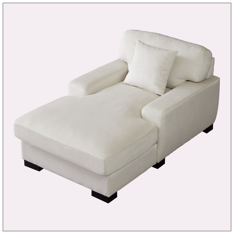Chaise longue rembourrée Yulinda, Velours crème
