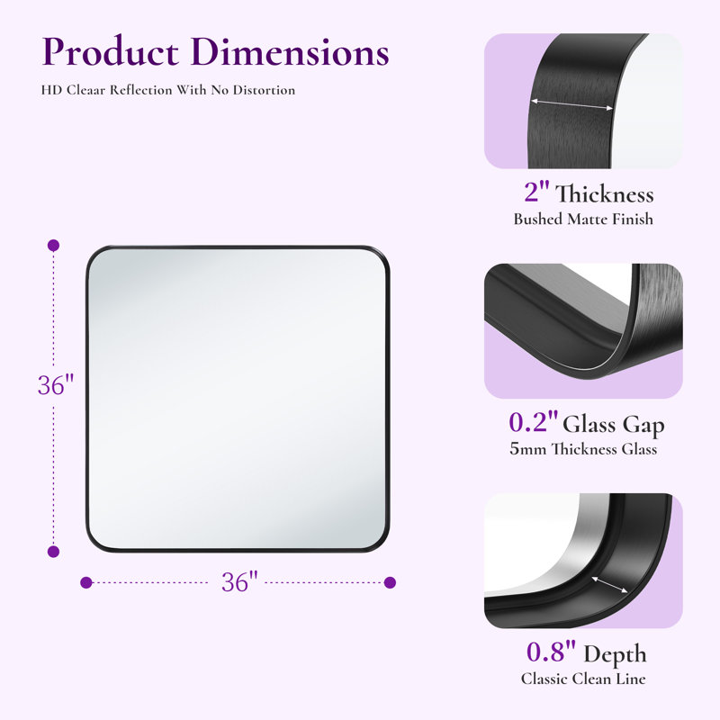 Aluminum Framed Rounded Rectangle Mirror, Wall Mounted Bathroom Vanity Mirror, Modern Horizontal/Vertical Entryway Wall Mirror