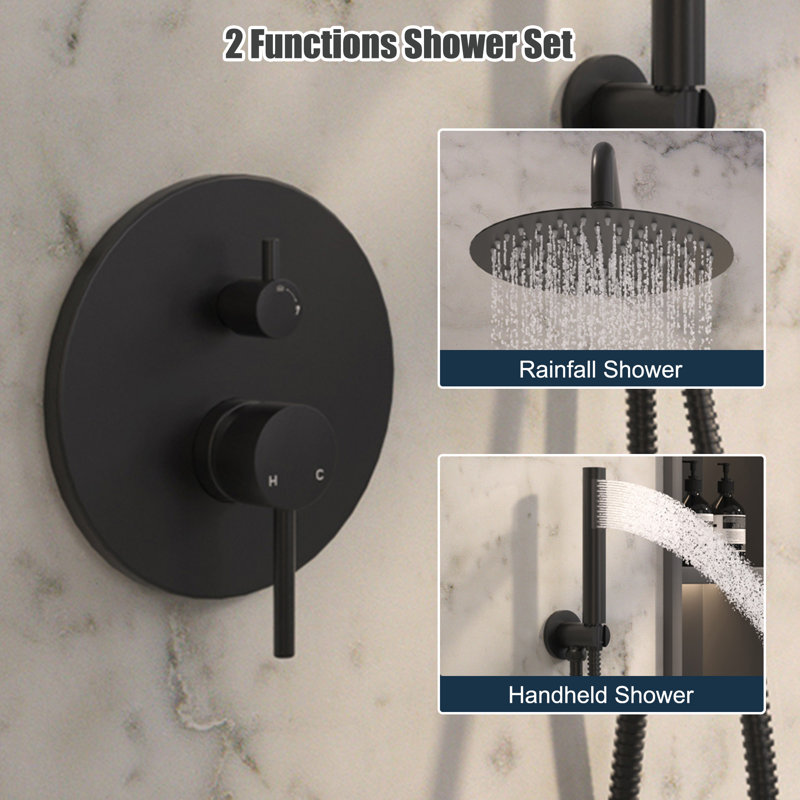 Matte Black Wall Mounted Rain Shower System with Handheld