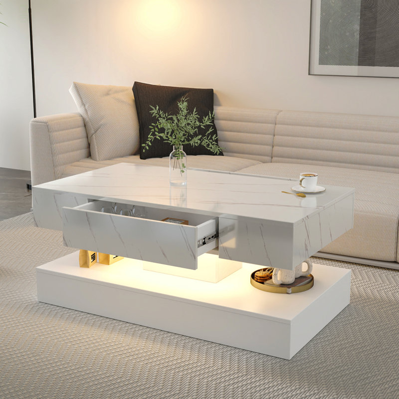 Table basse haute DEL 16,93 po, table basse moderne pour le salon, tables de salon, grands meubles de salon, lumières DEL
