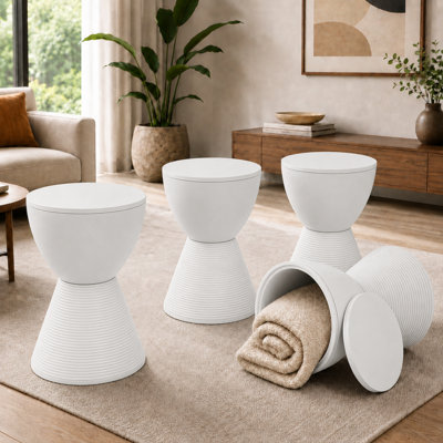 Durant Modern Hourglass Drum End Table with Removable Storage Lid, Indoor Outdoor Side Table & Small Patio Stool, No Assembly Lightweight Accent Table