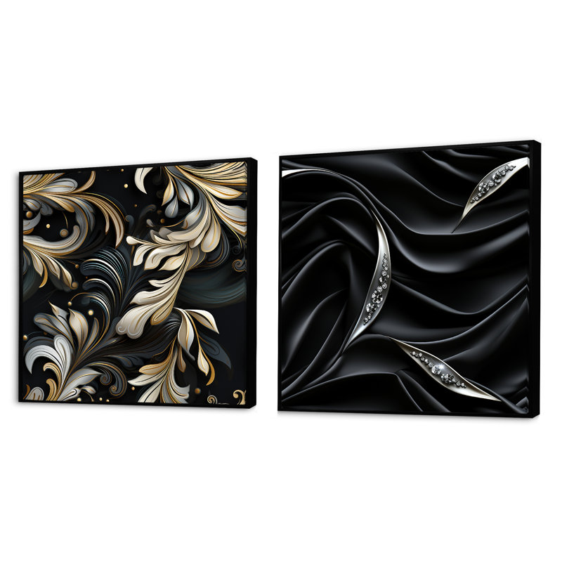 Aurore - Ensemble de 2 collages carrés abstraits, Cadre flottant noir, H 16 po x l 33 po