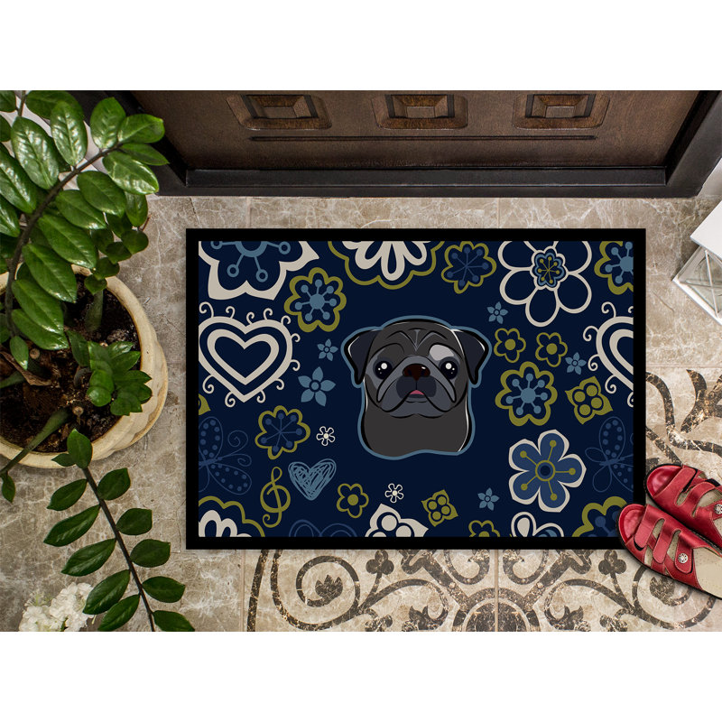 Tapis d'extérieur antidérapant Toluca, L 24 po x L 36 po, Pug noir
