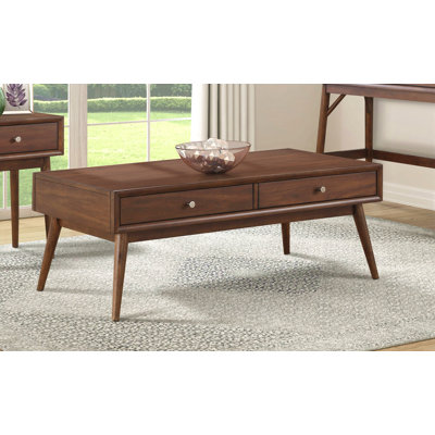 Table basse rétro 1 pièce de style moderne avec 2 tiroirs au fini brun, meubles de salon en placage de noyer