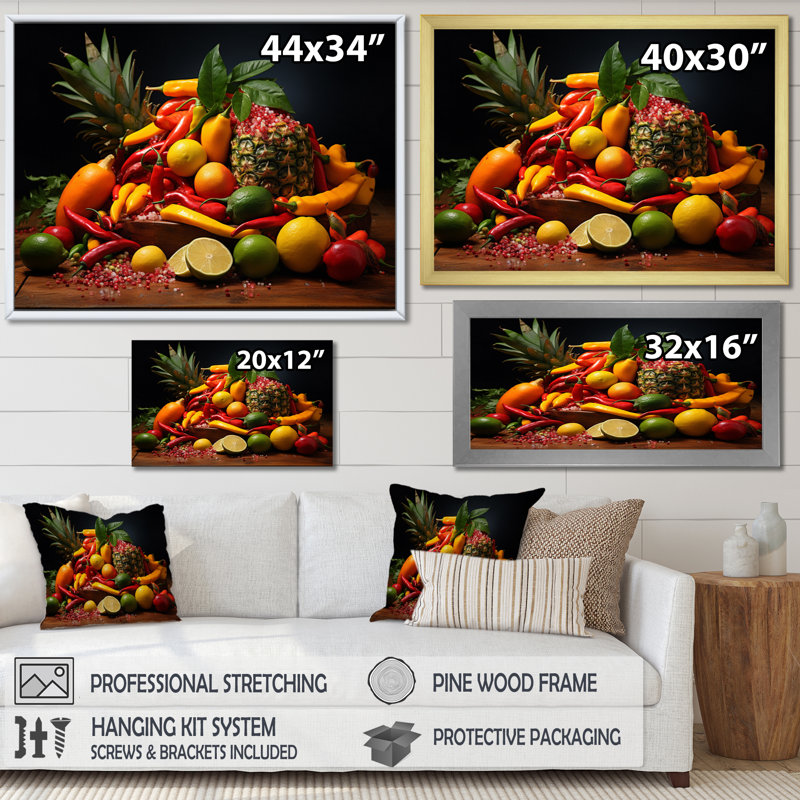 «Caribbean Fruits II», reproduction sur toile, Encadrement argenté, 34" H x 44" W