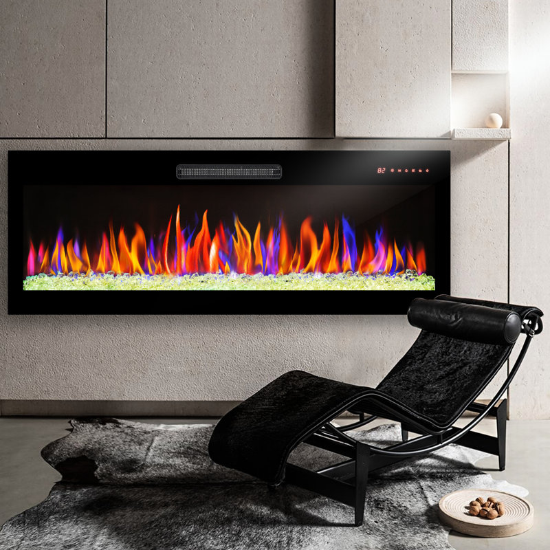Cheminée électrique ultra-mince 127 cm (50 pouces), télécommande, flammes variées et combinaisons, puissance de 5 000 BTU/h, 11 niveaux de température, écrans multicolores encastrés faciles à utiliser, 1 400 W de réglages de température, construction