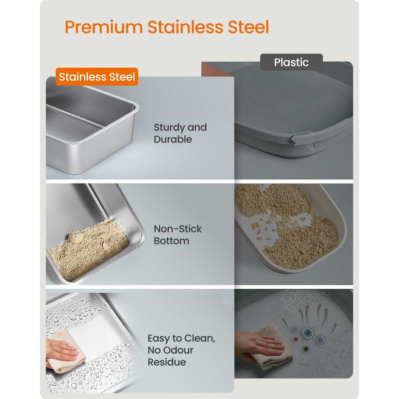 Stainless Steel Litter Box, Light Grey
