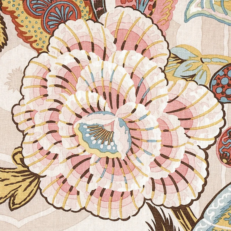 Tissu imprimé lin Zanzibar, Rose / vert