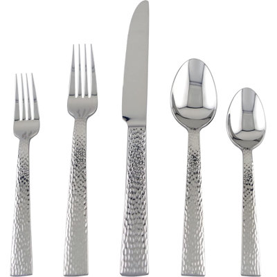 Ensemble de couverts 20 pièces en acier inoxydable, service pour 4 personnes, comprenant couteaux de table, fourchettes, cuillères, cuillères à thé et fourchettes à salade, miroir 18/8 poli, lavable au lave-vaisselle, conception martelée