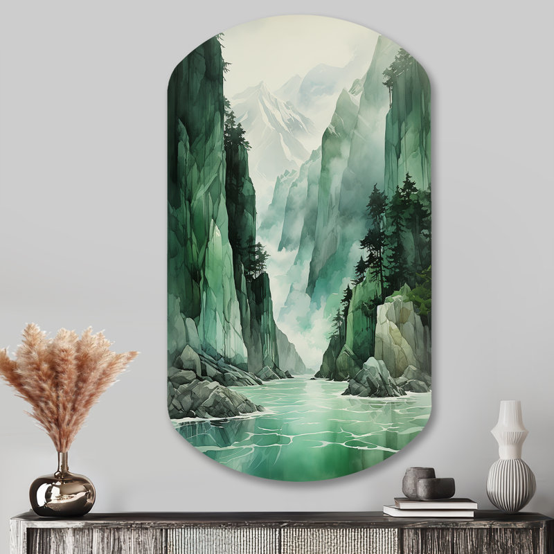 Art mural asymétrique «Green 0 Cliff Glacial Symmetry I - Iceberg Cylinder Shape», H 43 po x l 23 po