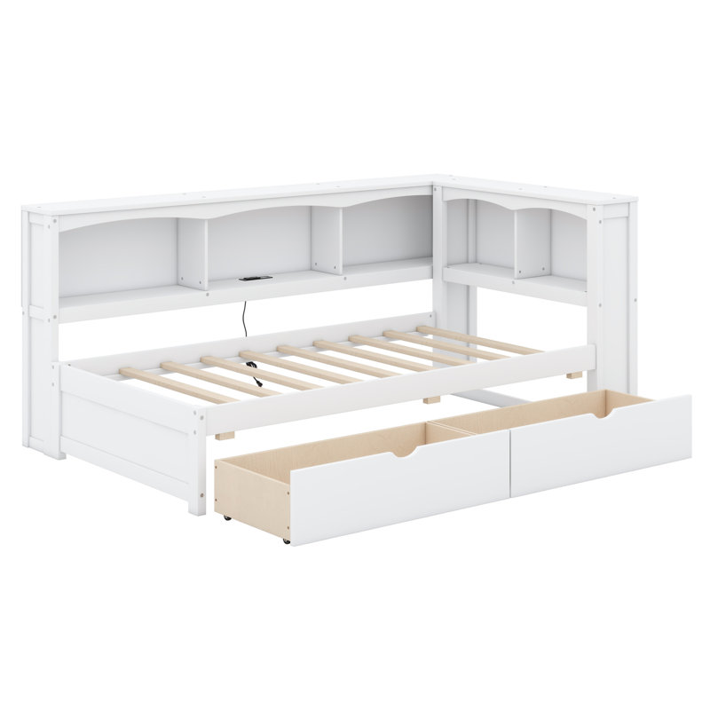 Daybed With Two Storage Drawers, Storage Cabinets And USB Ports, White