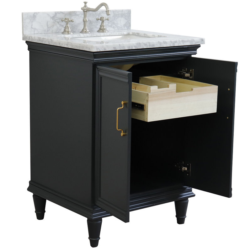Ensemble de meuble-lavabo simple 25 po Ilfracombe, Gris foncé, Marbre de Carrare blanc