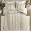 Édredon 3 pièces en coton taupe double / grand - motif rayé, rembourrage 100%, garniture, tendance visible, grâce,