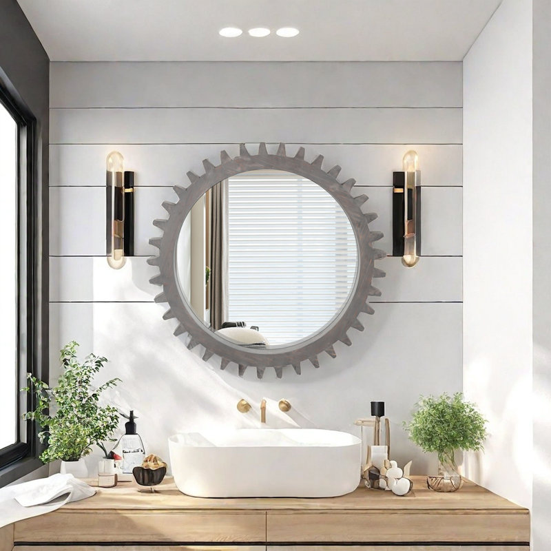 Miroir décoratif vintage, 34 po x 34 po, Gris-brun foncé