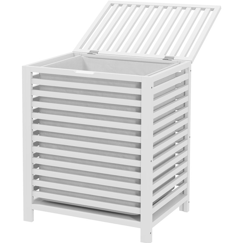Bamboo Laundry Hamper with Lid, White