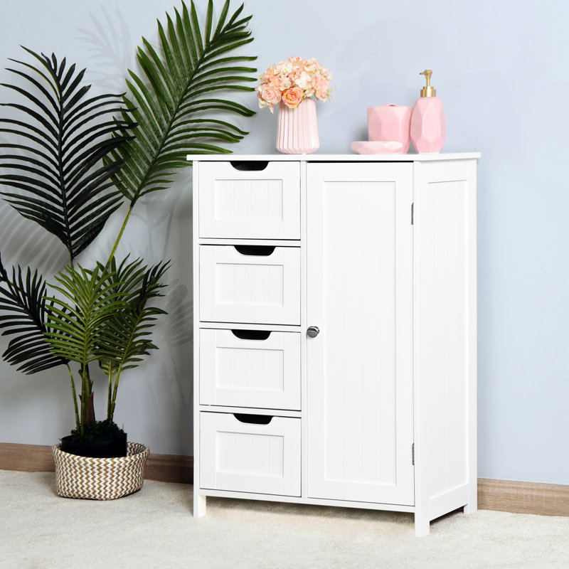 Armoire de salle de bain blanche avec tablette réglable et tiroirs - pour la chambre à coucher, le salon, etc.