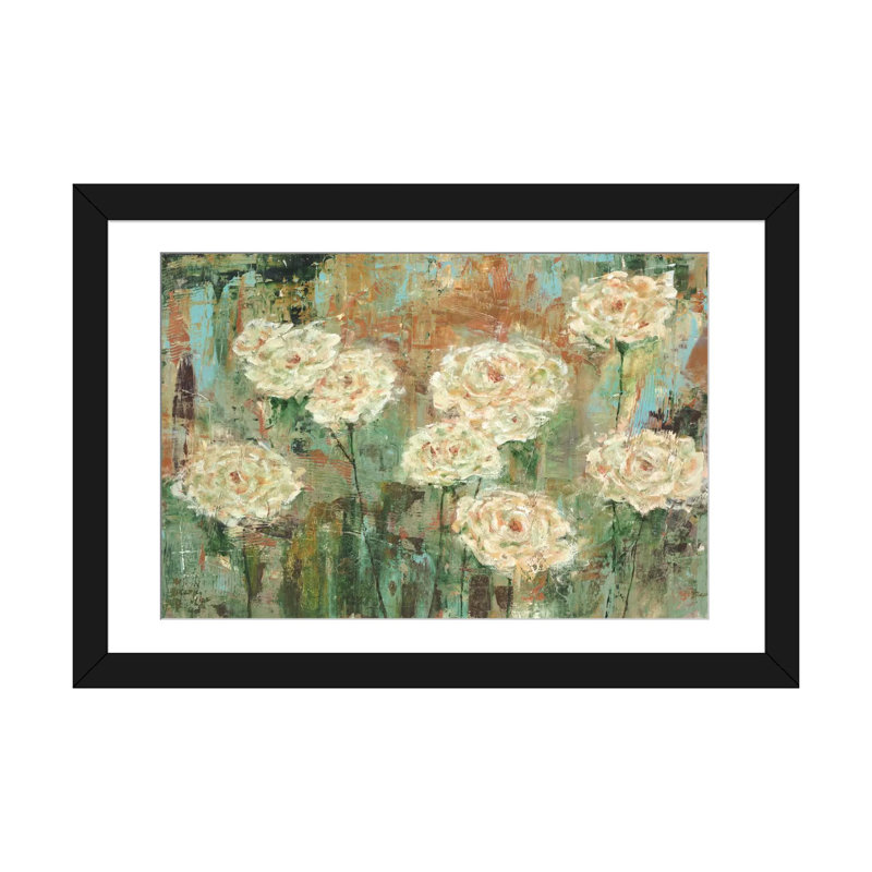 «White Roses», reproduction sur toile, Papier d'art encadré noir, Blanc, H 24 po x l 32 po x P 1 po