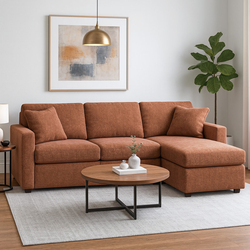 Chobanyan Sectional With Chaise, Face à la droite, H 36 po x l 109 po x P 68 po, Polyester brun
