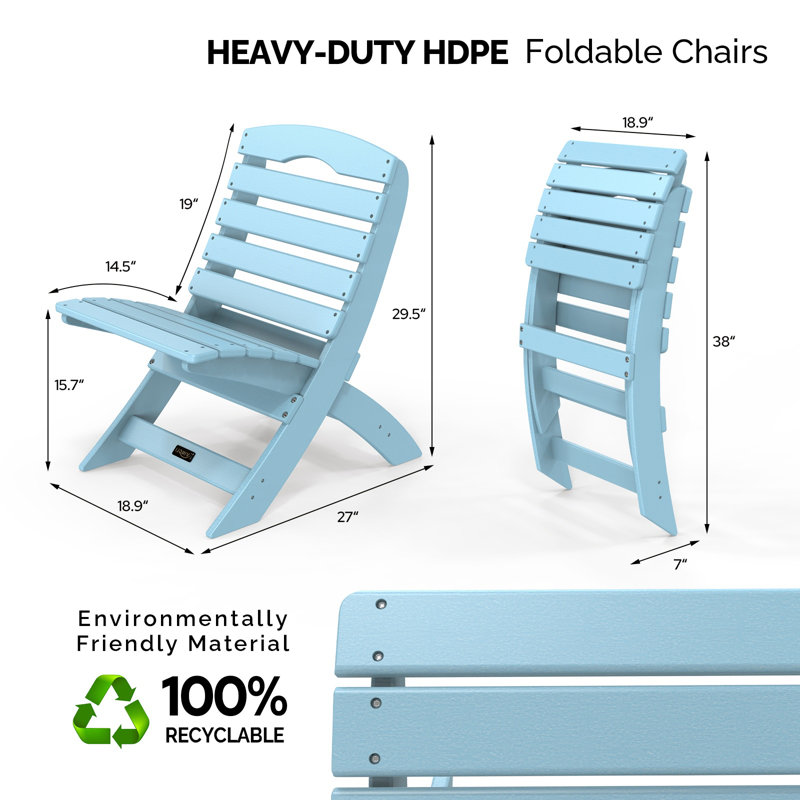 Patio HDPE Portable Armless Adirondack Chair, Blue