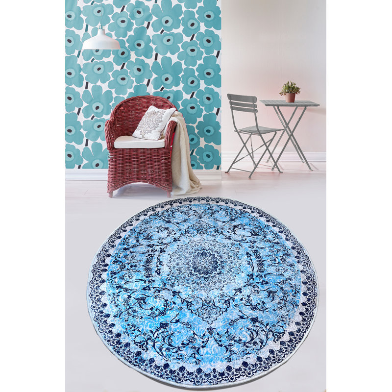 Premium Blue Hall Carpet, 6.6 x 6.6 Feet | 100% Polyester, 0.4-inch Pile Height | Antibacterial, Non-Slip Underside, Machine Washable | Durable & Stylish for Living Room, Bedroom, Entryway - Easy Care & Maintenance