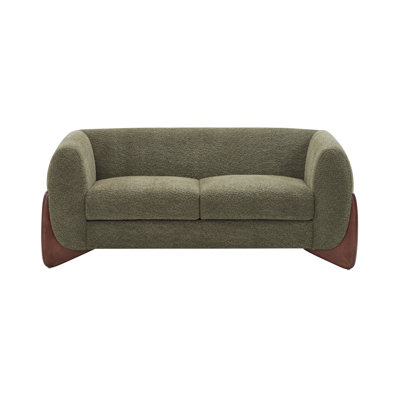 Canapé deux places capitonné bouclé - 160 x 81 x 69 cm - Bouclé, Bois massif - 1 pièce - Canapé deux places - Vert olive - Revêtement bouclé