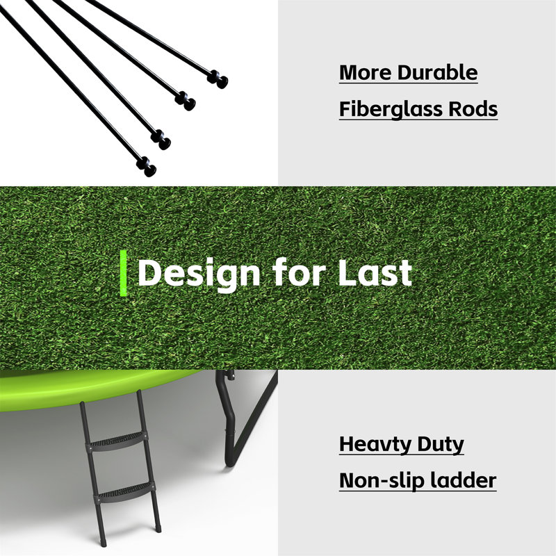 New Design 14FT Trampoline For Kids With Upgraded Arc Composite Pole And Safety Enclosure Net, Ladder And 8 Wind Stakes, Round Outdoor Recreational Playset Balanced Physical Training Trampoline