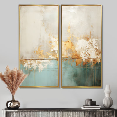 Minimalism Gold And Teal Horizon I - Abstract Painting Art Prints On Canvas
