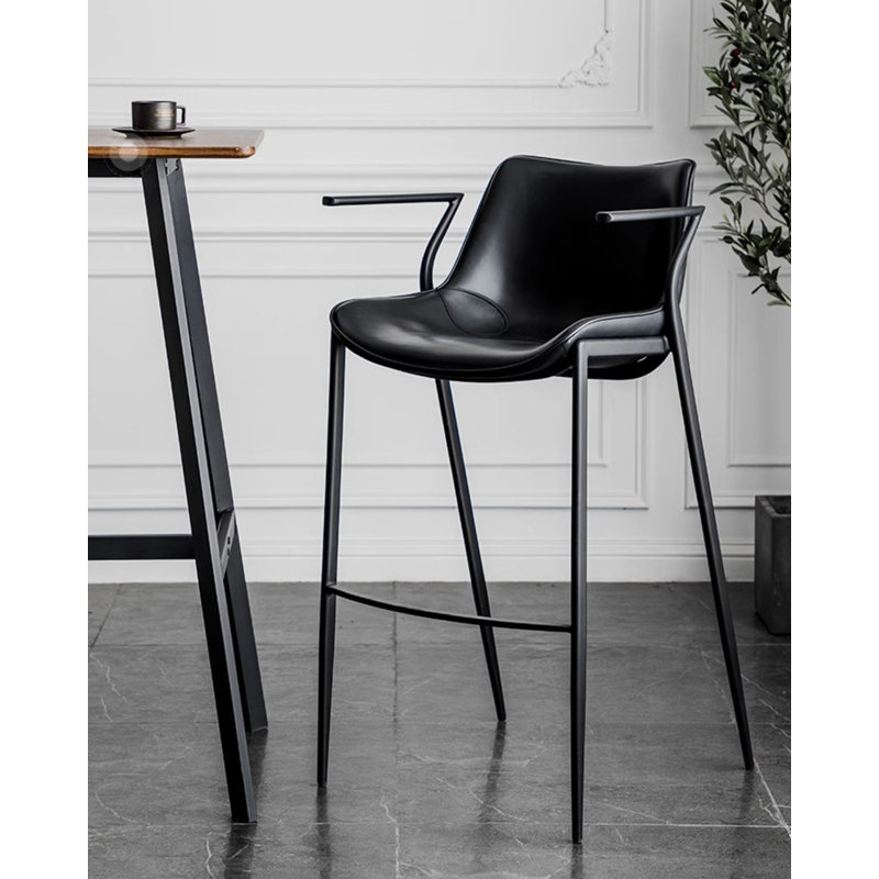 Modern And Simple Saddle Leather Backrest Bar Stools