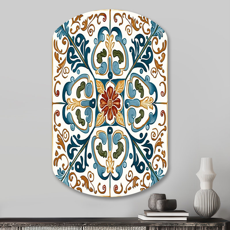Carreaux de la Méditerranée en bleu rétro VI - art mural asymétrique en forme de cylindre, H 31 po x l 19 po