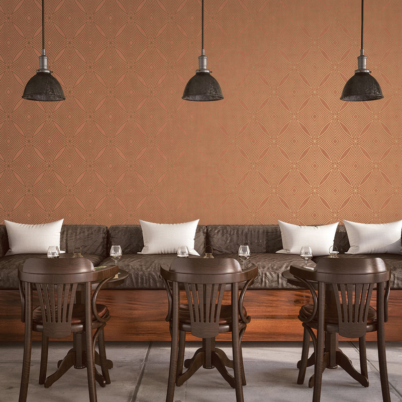 Robbin 10m x 53cm Textured Metallic Finish Non-pasted Wallpaper Roll, Orange/ Tan