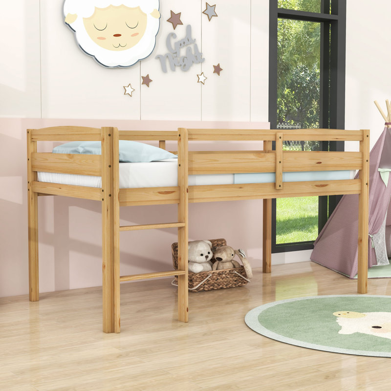 Twin Wood Loft Bed With Ladder, Natural