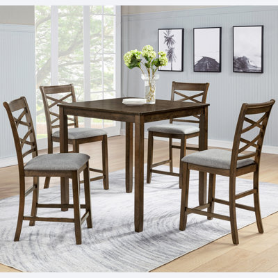 Dining Chairs Only, Wooden Counter Height Chairs Set Of 4, Kitchen Chair With Padded Seat, Upholstered Counter Height Chair For Dining Room, Walnut