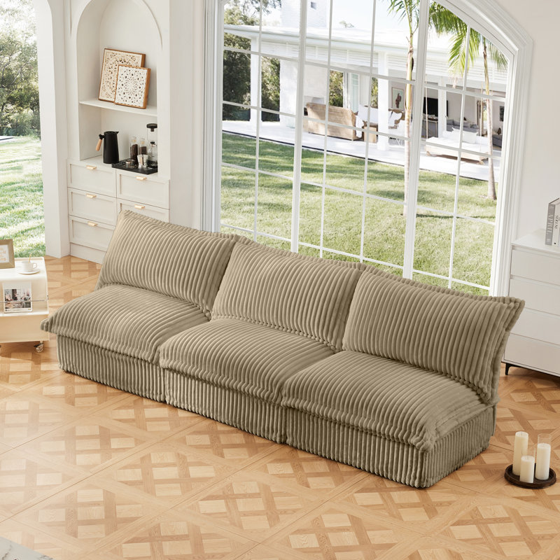 Canapé modulaire sans accoudoirs Aumiller, Crème, crème, 34.6" H x 73.2" W x 33" D,, Velours côtelé