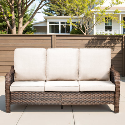 Beige 70.9" Pe 3 Seat Outdoor , Elegant Design For Spaces, Resilient Cushions With Removable Covers Easy Maintenance, Ergonomic Comfort Relaxation, Weather- All Seasons Furniture , And Frame, Covers,