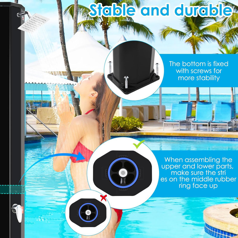 Solar Powered Temperature Controlled Portable Vinyl Free Standing Outdoor Shower and Footwash Spout, 16 gallons