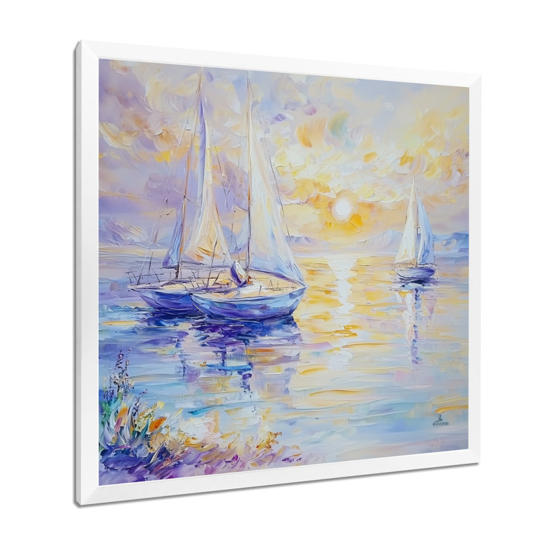Ancre et voiliers - Impression sur toile, H 30 po x l 30 po, Reproduction encadrée d'une seule photo sans pass, Blanc