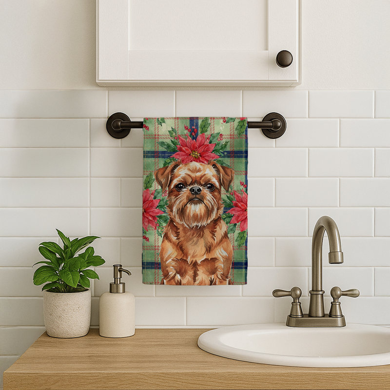 Red Brussels Griffon Christmas PoinsettIas Kitchen Towel, Red Brussels Griffon